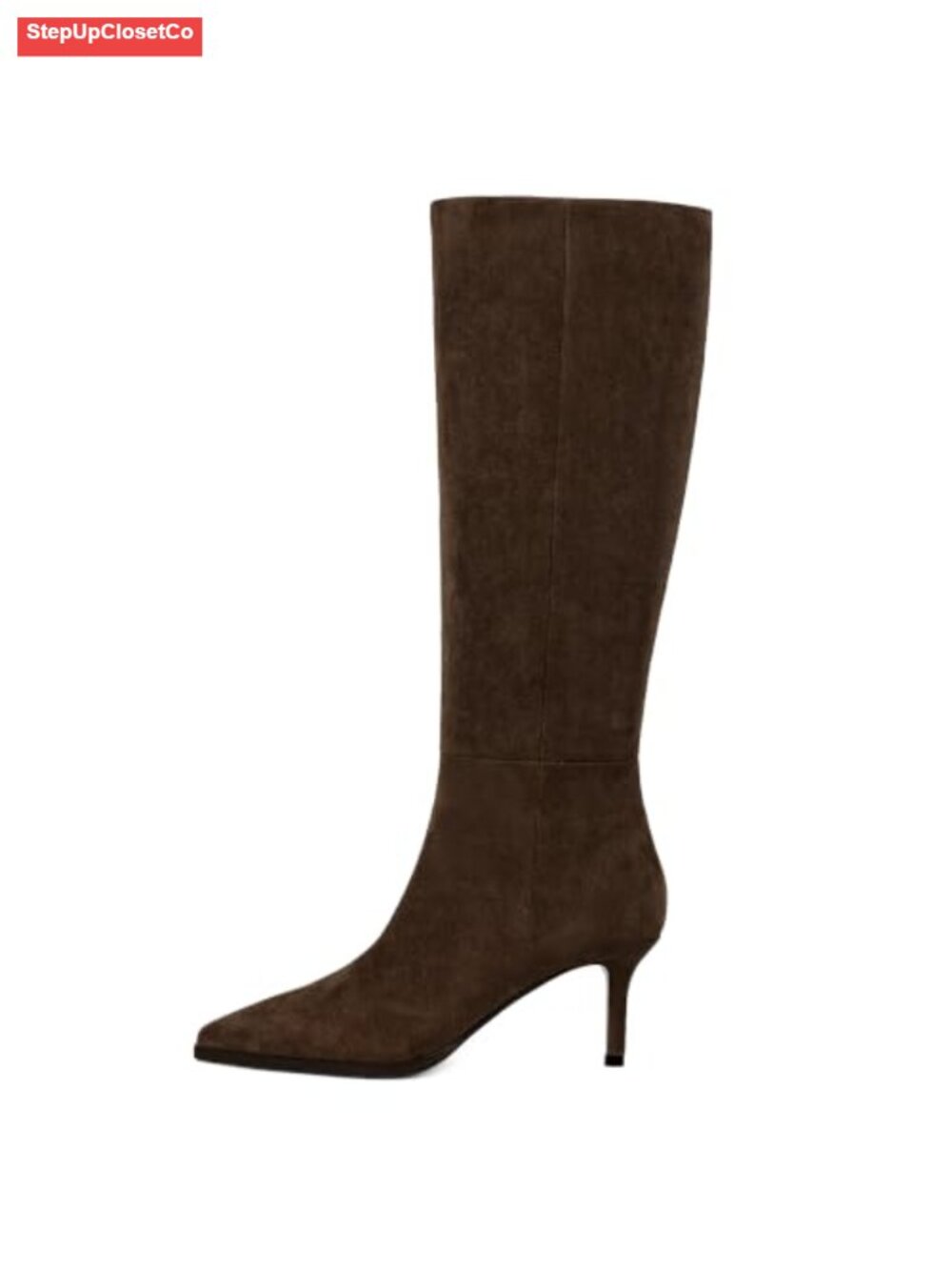 Women Knee High Boots Pointed Toe Stiletto Heel Faux Suede Side Zip